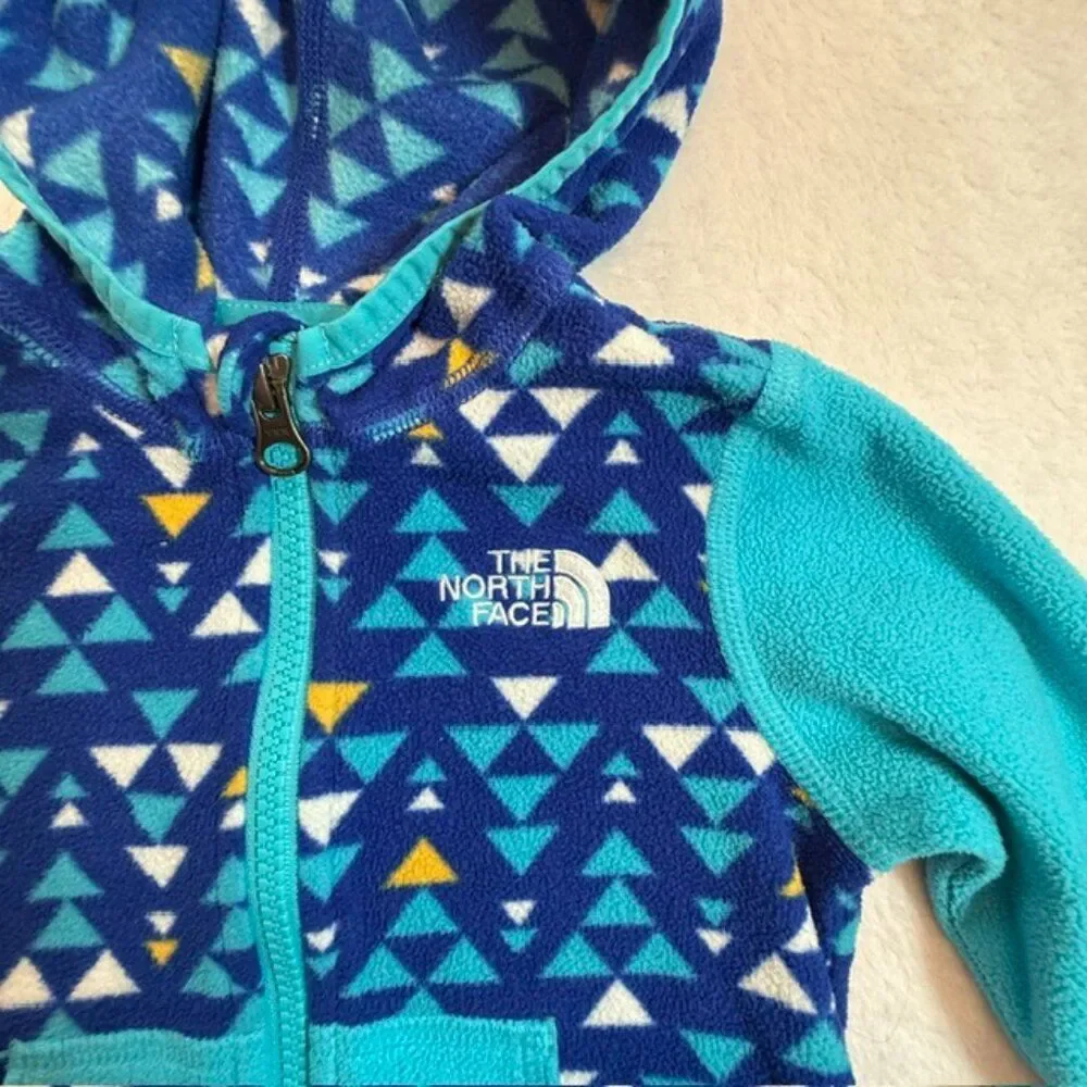 The North Face Blue Print Zip Front Fleece Hooded Jacket- Size 6-12 Months - Picture 2 of 4